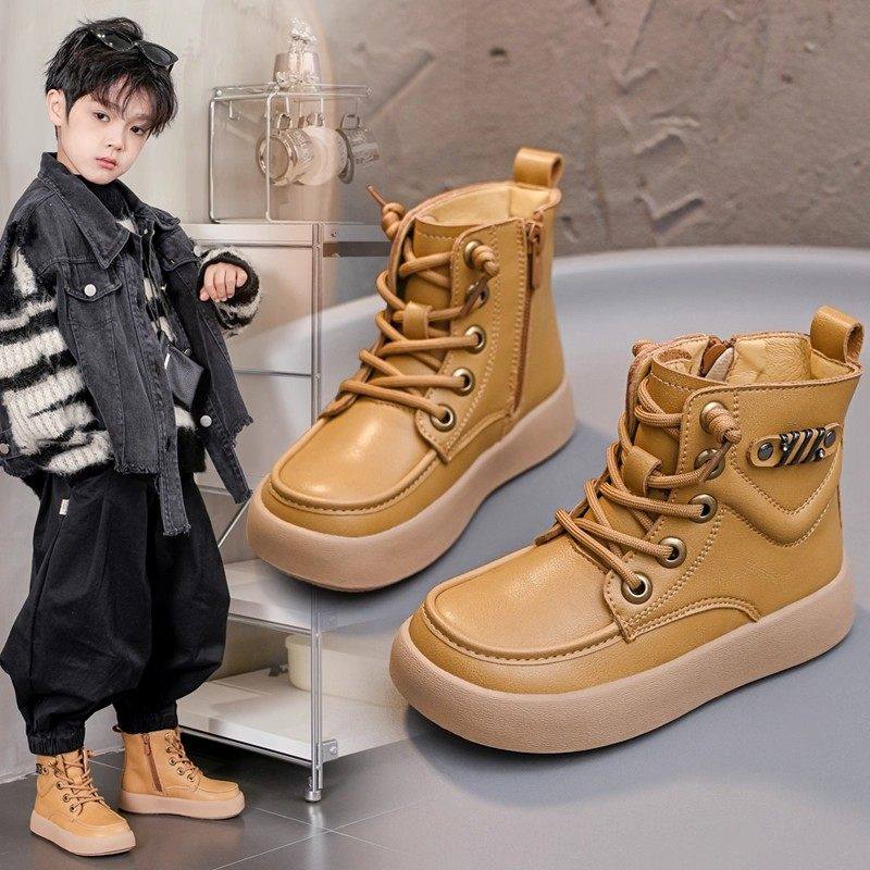 英国DGKP2025秋冬季新款男童马丁靴儿童靴子加绒保暖短靴真皮棉鞋