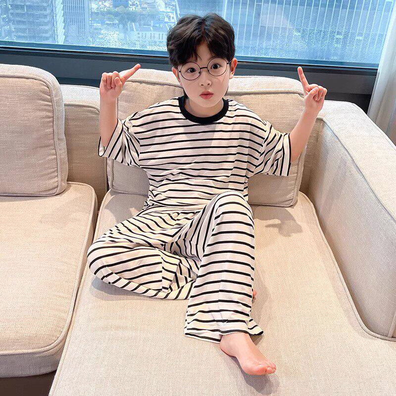 法国Uamtor男童夏季新款睡衣套装薄款纯棉男孩中大童空调服家居服