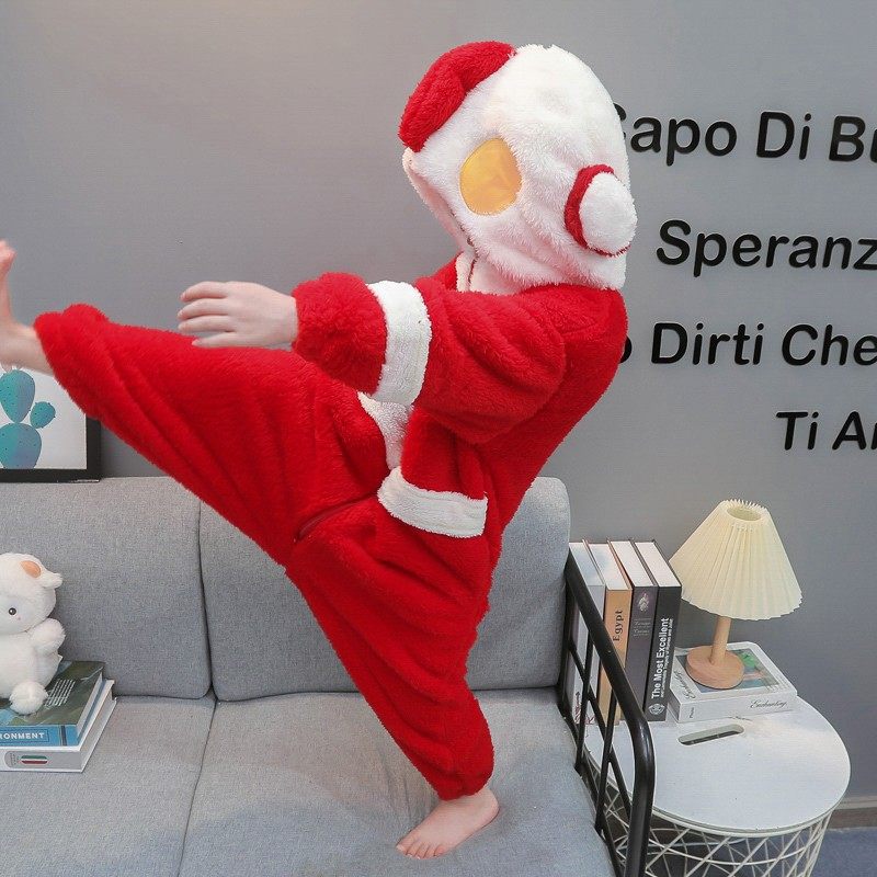 法国OIMG宝宝睡衣秋冬款儿童珊瑚绒连体衣加厚男童奥特曼家居服