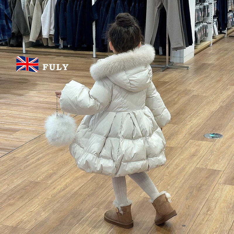 英国FULY女童羽绒棉服外套中长款冬季加厚儿童中大童公主亲子棉衣