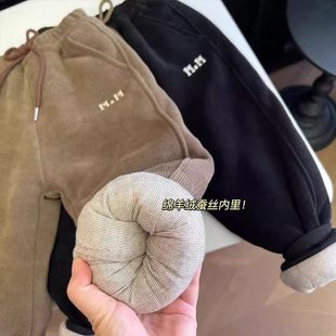 法国slp kiss儿童蚕丝棉裤子外穿冬装男童灯芯绒保暖长裤夹棉加厚