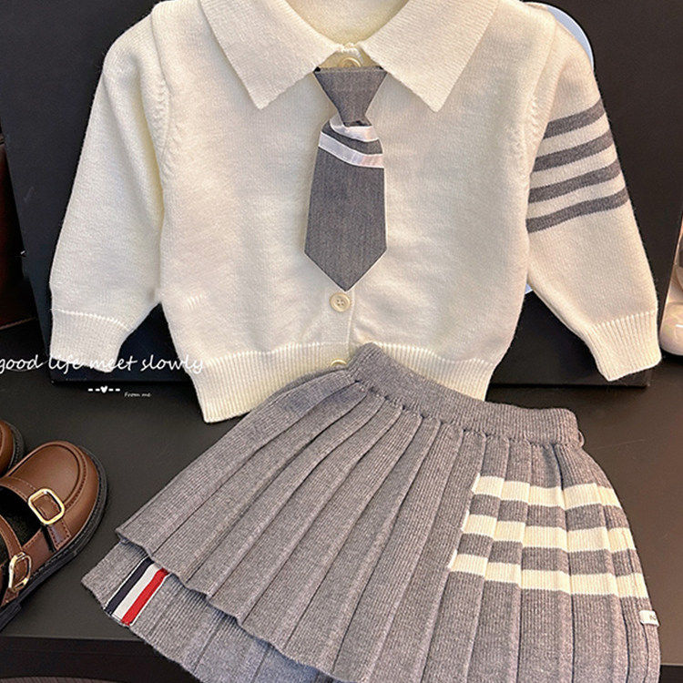 英国DGKP2026春秋季新款女童套装百褶裙学院风针织毛衣两件套潮