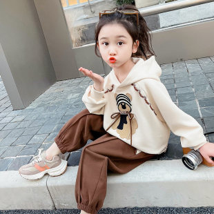 两件套2025年新款 Next Name女童布贴熊连帽运动衫 套装 小女 春秋装