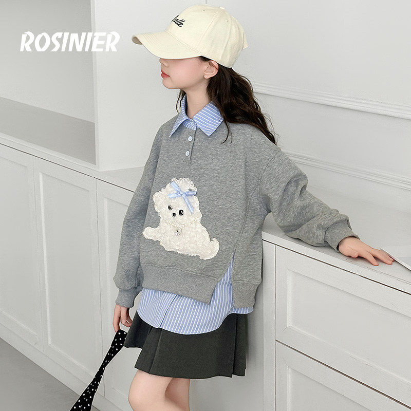 韩国ROSINIER女童假两件卫衣春秋2026新款儿童春季打底衫大童春装