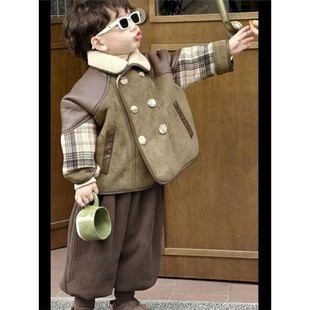 法国slp kiss男童冬季美拉德套装宝宝加绒裤子帅气棉服外套儿童潮