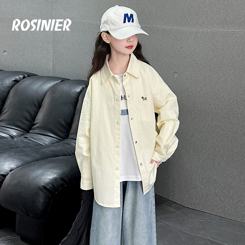 韩国ROSINIER女童长袖衬衫2025新款儿童衬衣秋装薄外套女大童开衫