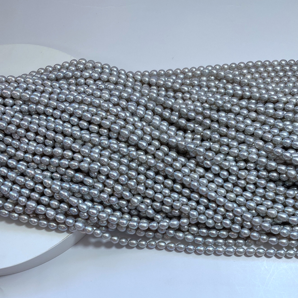 天然米形淡水无核珍珠散珠浅灰色