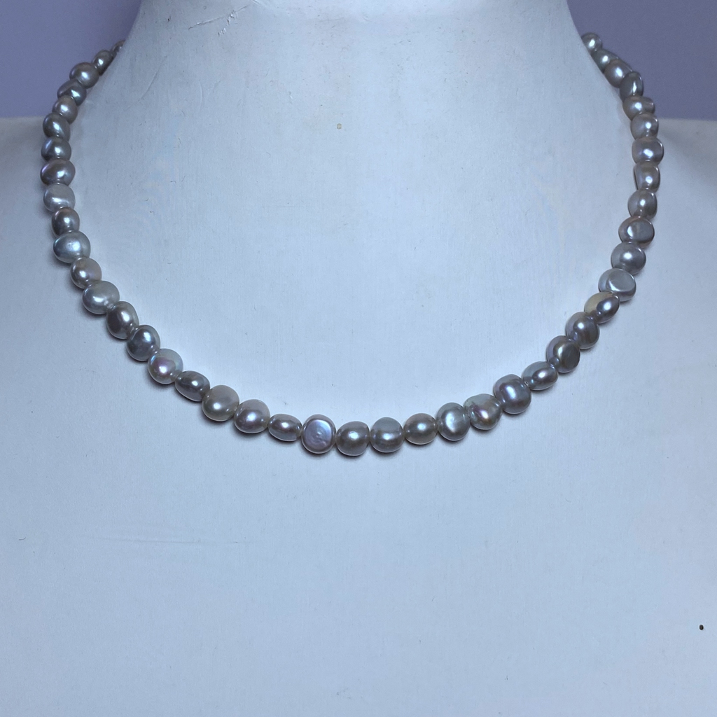 天然异形淡水珍珠项链灰色巴洛克