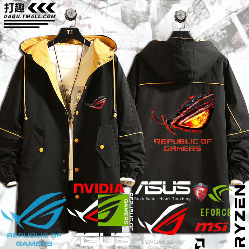 华硕玩家国度ROG败家之眼logo衣服显卡吧男女青少年中长款风衣
