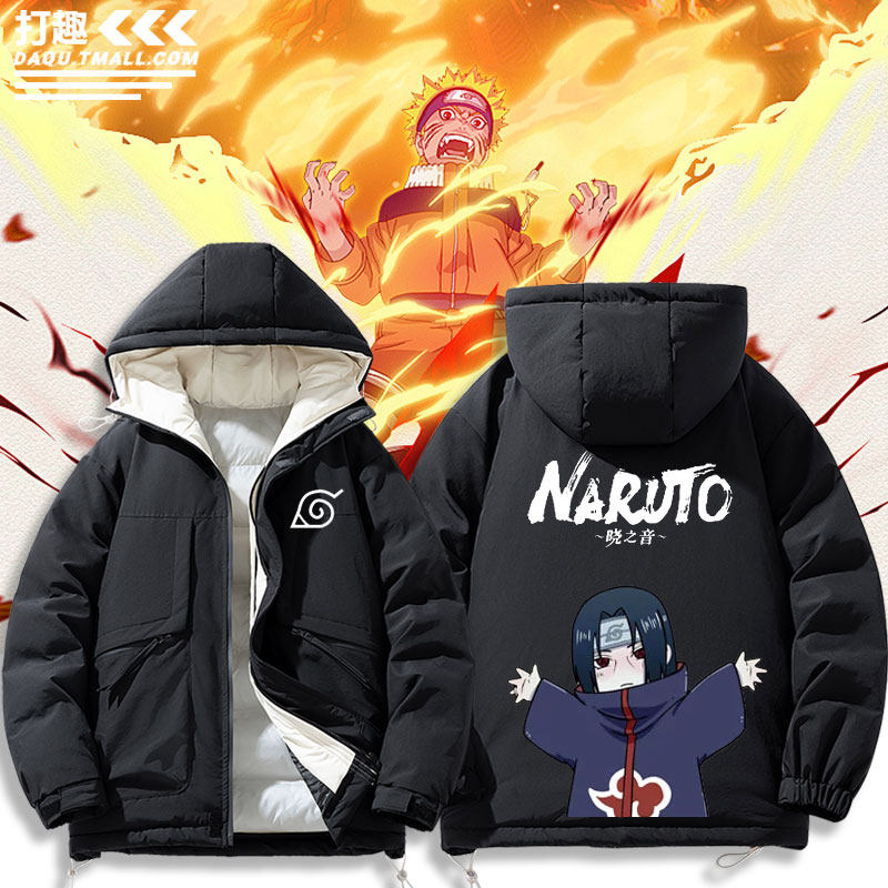 日系动漫火影忍者联名晓组织鼬羽绒棉服外套男女青少年休闲夹克