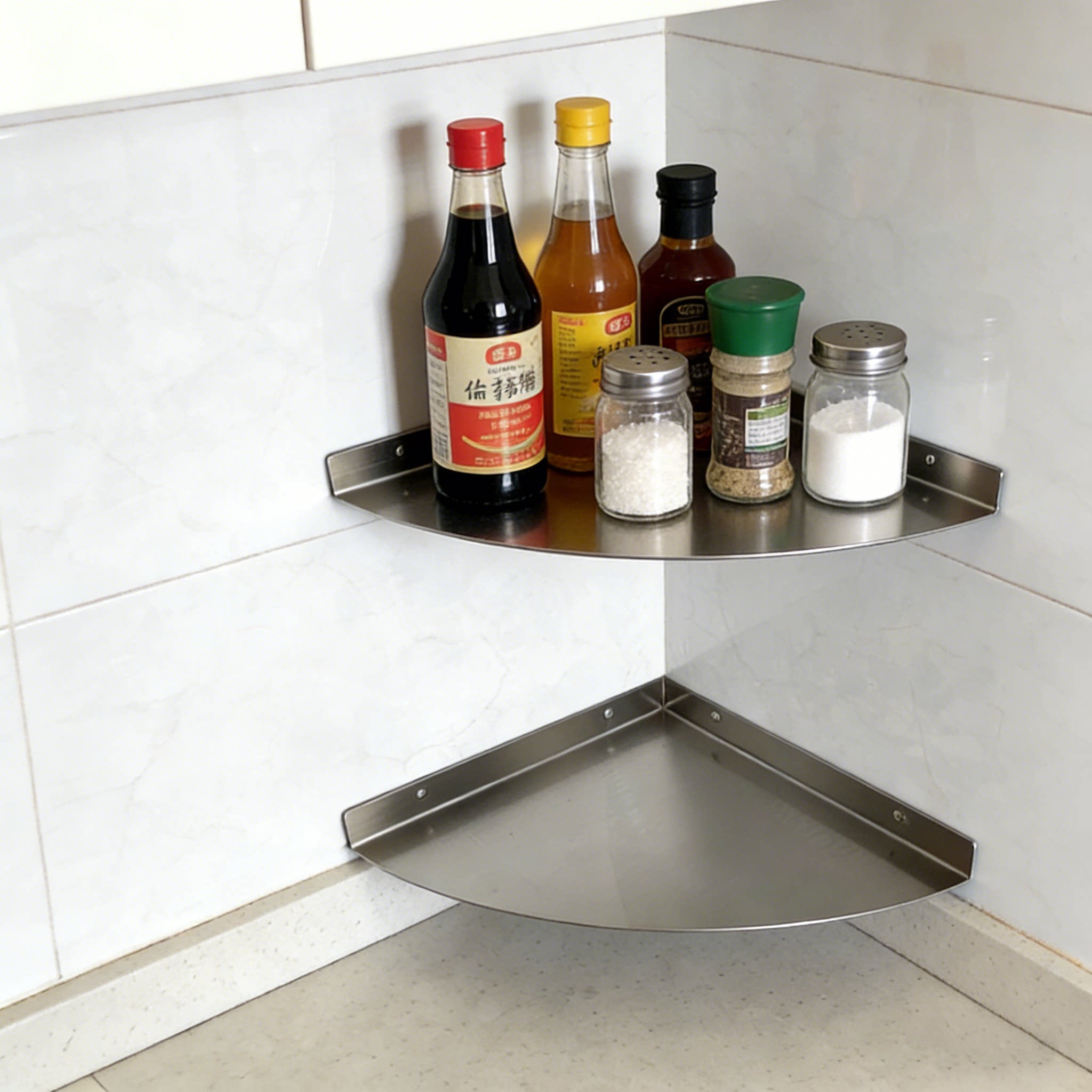 免打孔不锈钢厨房置物架浴室墙角转角多功能分层收纳扇形三角隔板