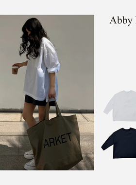 圆领长袖廓形贴袋单包套头棉衬衫上衣/白色黑色F