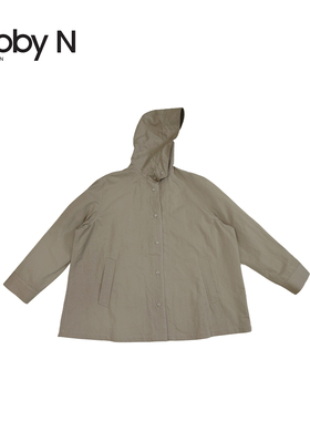 版型超好~连帽长袖宽松大版型休闲单排扣风衣外套/深灰色卡其色F