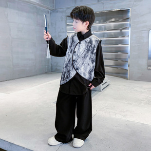 男童秋季中式日常长袖汉服套装2025新款儿童国风演出服唐装