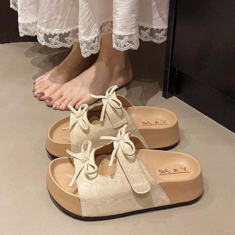 厚底凉拖鞋女夏外穿2025年新款软底配裙子仙女法式蝴蝶结一字拖鞋