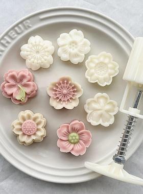 30/50/75g立体木槿绿豆糕mooncake桃山冰皮月饼模具塑料模具