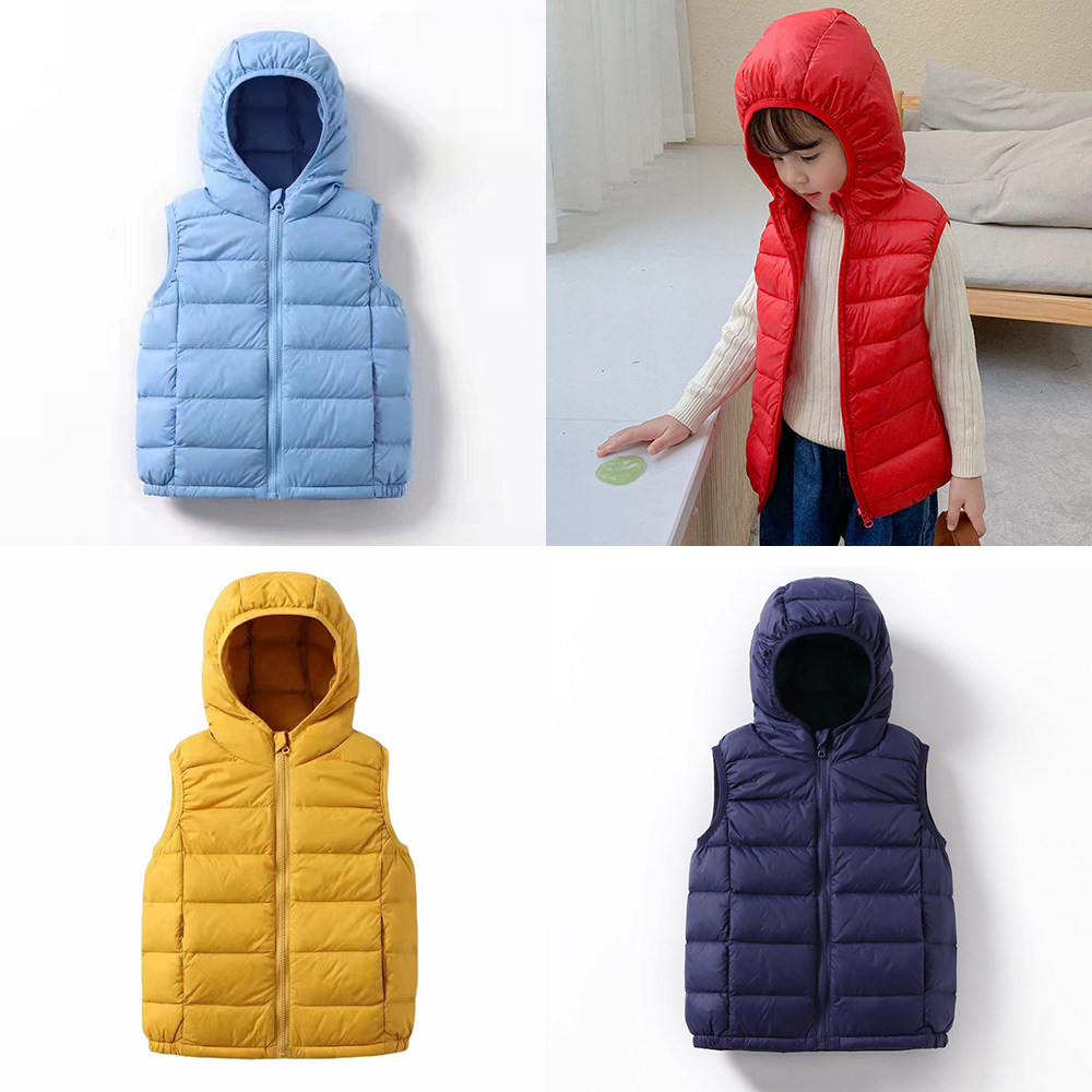 优轻薄儿童羽绒马甲连帽背心中大童宝宝内胆男女童外穿坎肩外套冬