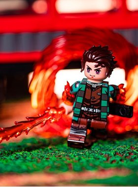 鬼灭之刃锻刀村篇炭治郎全特效小人仔益智拼装积木玩具适用于乐高