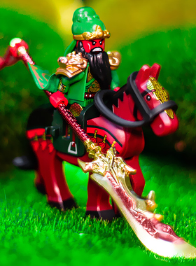 国潮玩具三国小侠关羽军团积木人仔关公赤兔马蜀五虎上将赵云士兵