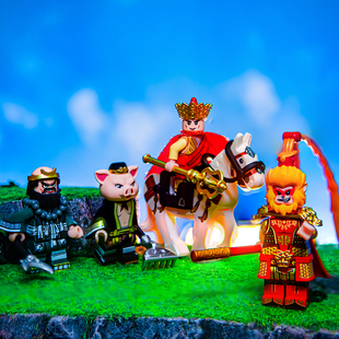 中国积木激斗西游记人仔唐僧孙悟空猪八戒四师徒斗牛魔王拼装 玩具