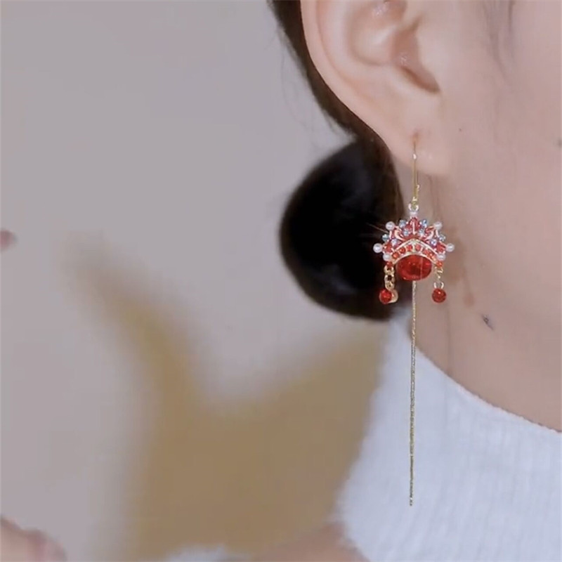 中国风红色花旦脸谱防丢耳线女