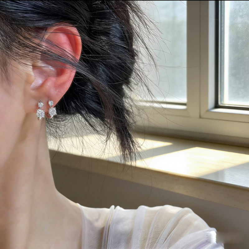 质感圈圈超闪大小锆石耳环女