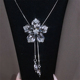 秋冬新款 可调节锆石水晶花朵吊坠流苏毛衣链女时尚 设计感长款 项链