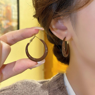 秋冬时尚美拉德棕色圈圈耳环女高级感925银针耳钉轻奢设计感耳饰