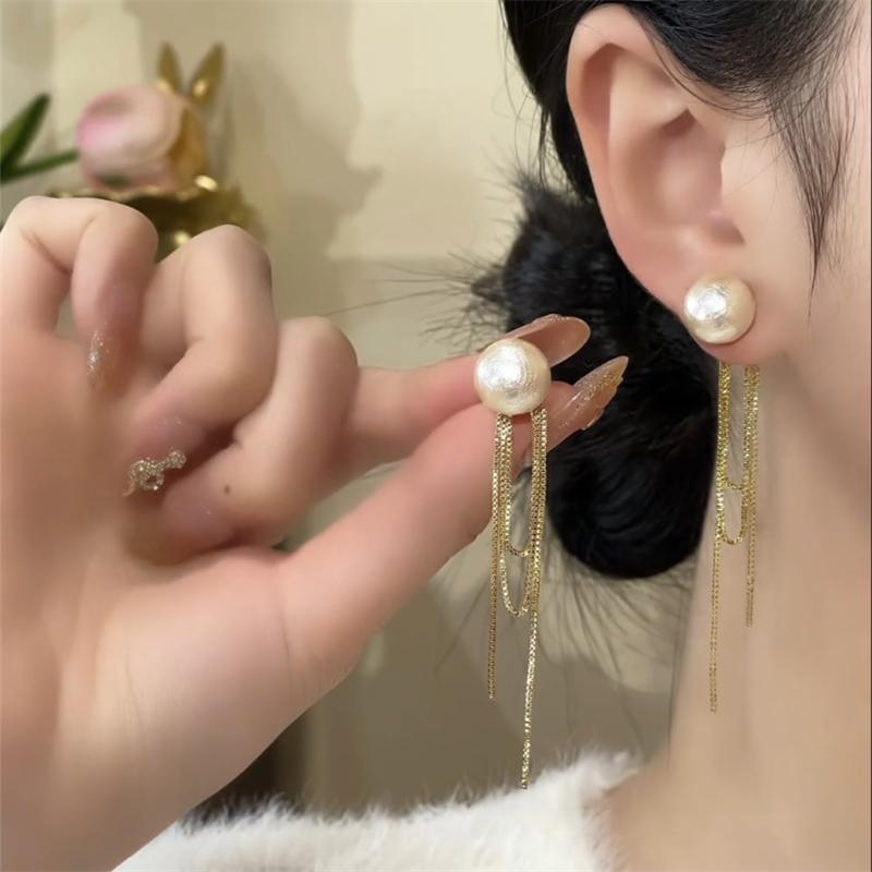 无注册商标两戴长款流苏珠珠耳环