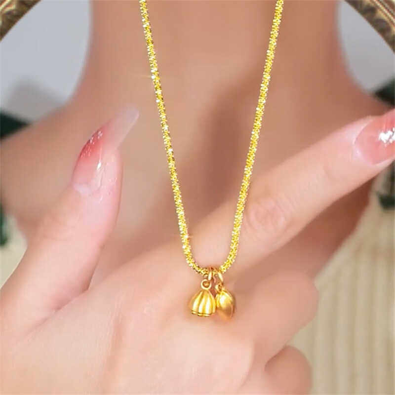 轻奢中国风金色荷花莲蓬吊坠项链