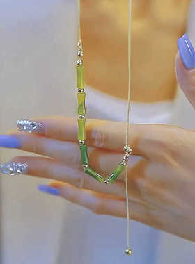 新中式绿色竹节可调节国风项链