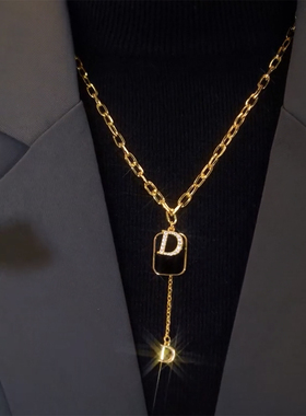 新款D字母长款毛衣链网红项链女