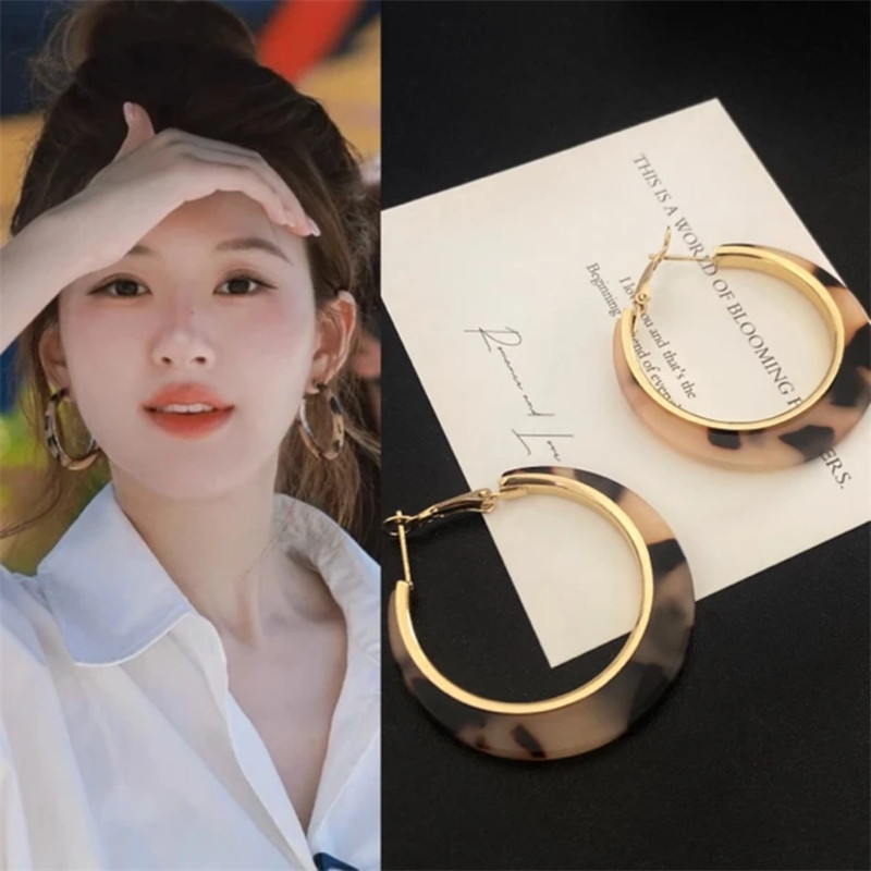 赵璐思同款豹纹圈圈耳环女