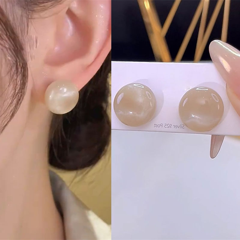 知性优雅奶茶色珠珠耳钉女