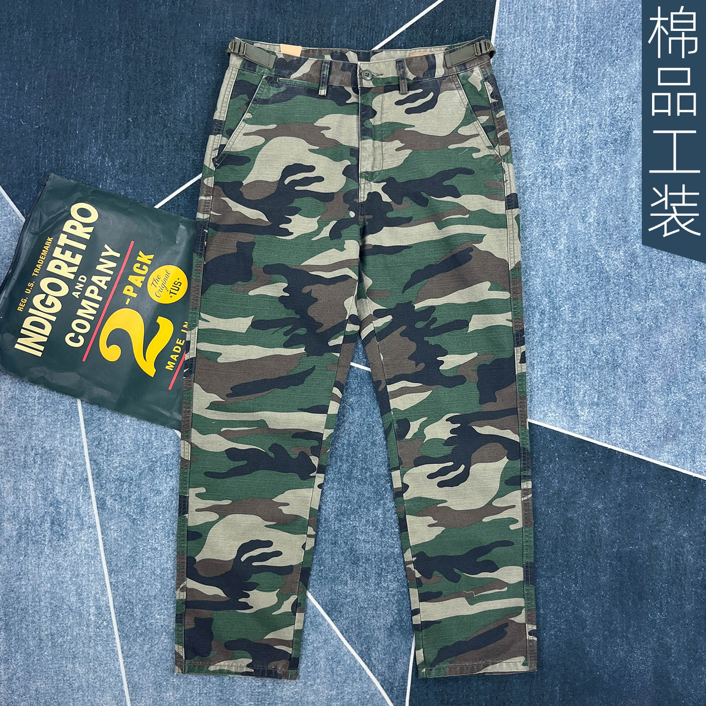 重磅迷彩裤男士纯棉直筒休闲长裤美式复古户外休闲长裤春秋季