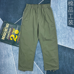 春夏薄款军绿色宽松直筒工装休闲裤男松紧腰日系潮流长裤