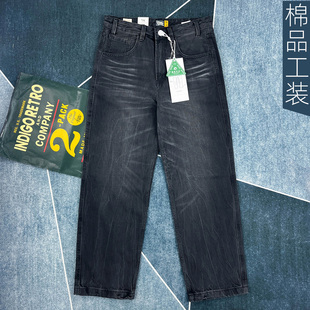 男直筒宽松百搭长裤 高端纯棉黑色美式 复古做旧牛仔裤