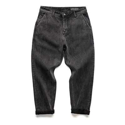 复古水洗黑色牛仔裤男直筒宽松
