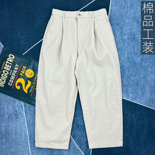 男秋季 裤 美式 纯色美式 复古宽松直筒卡其长裤 日系复古纯棉休闲裤