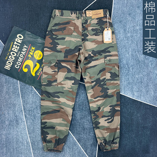 迷彩裤 子大码 重磅纯棉多口袋筒宽松束脚裤 裤 日系复古美式 高端工装