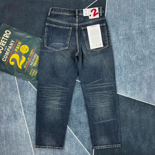 复古阿美咔叽潮流长裤 重磅纯棉直筒牛仔裤 男蓝色水洗做旧耐磨美式