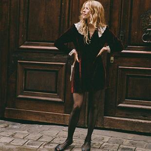 DOEN美国代购LISBETH 欧式复古蕾丝花边翻领丝绒长袖连衣裙(现货