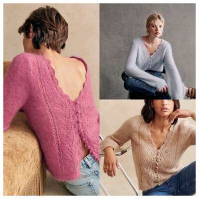 sezane羊毛V领镂空法式毛衣