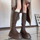 厚底松糕不过膝长靴女2025秋冬新款 褶皱堆堆靴高筒弹力瘦瘦靴 时尚