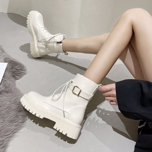 侧拉链单靴显瘦马丁靴单里橡胶