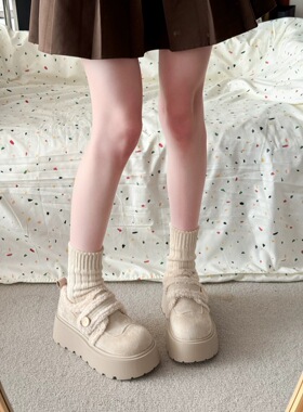 时尚百搭勃肯棉鞋女2026冬款新款增高厚底乐福单鞋加绒保暖雪地靴