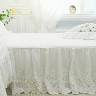 法式 重工绣花双裙摆百搭全棉纯棉单双人单件床裙 床单 床罩 韩版