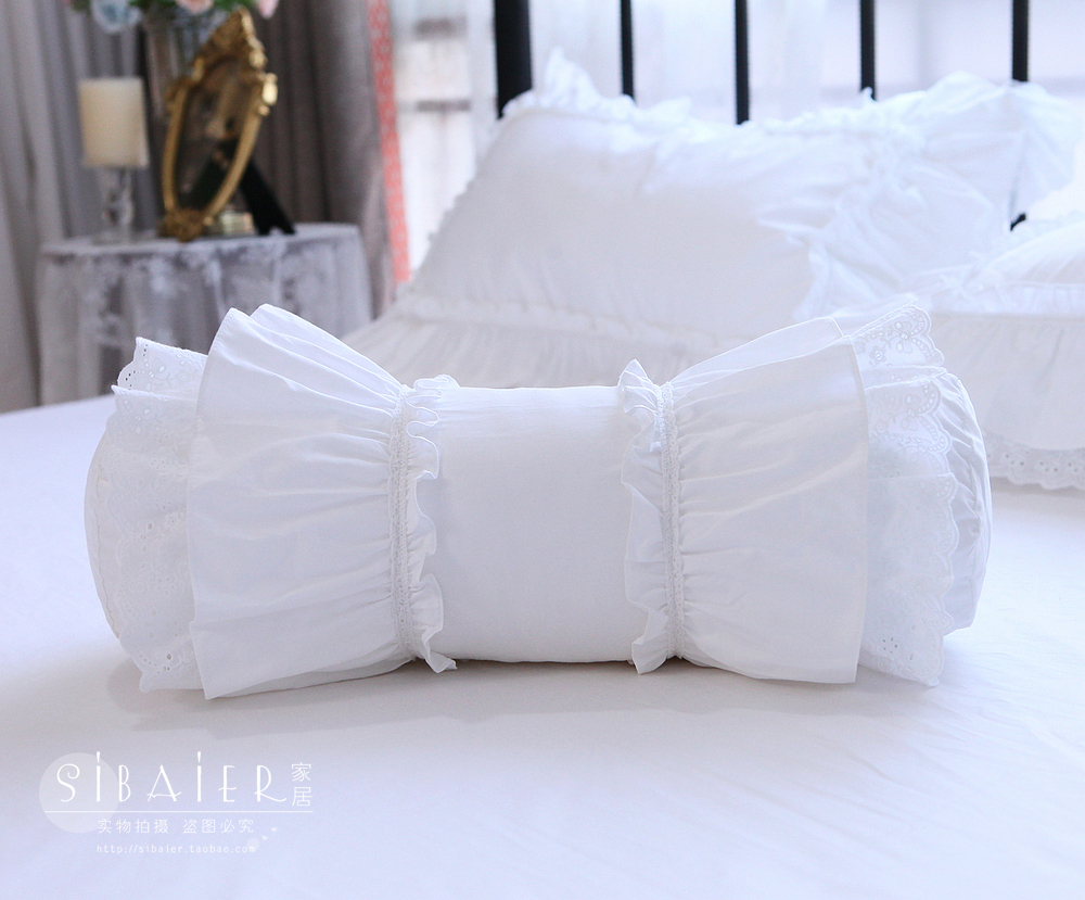 韩式新款纯色手工褶皱蕾丝糖果枕