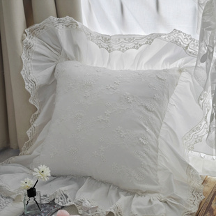 韩式法式百搭公主风立体绣纯色纯棉全棉抱枕套抱枕靠枕套不含芯