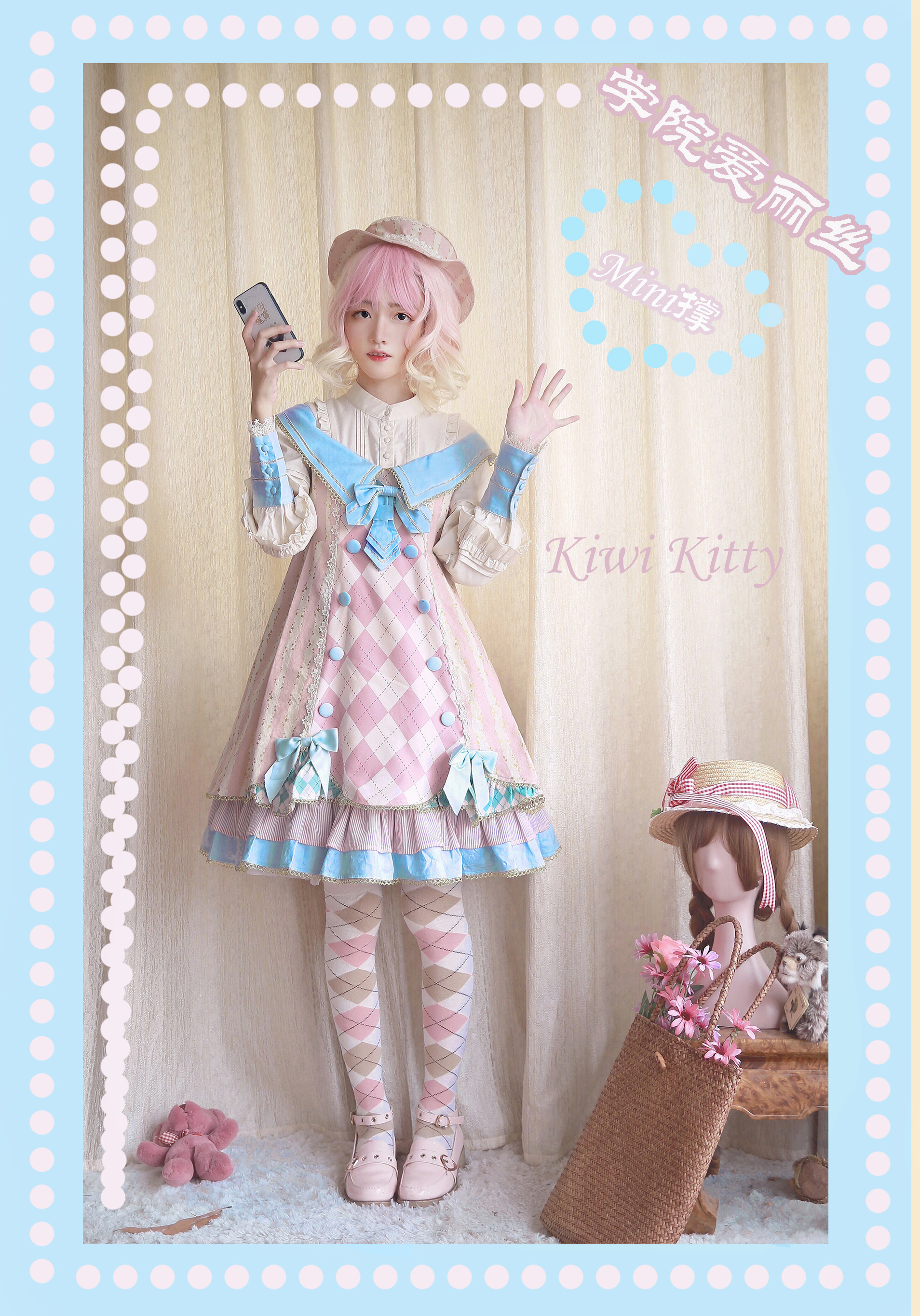 goods in stock] Kiwikitty college Alice Autumn and winter Original Lolita Long sleeve OP Lozenge lovelyin the Play mode/Anime/Periphery/cos/Board games , Quadratic element Lolita, Lolita/Soft dress/Dress category - from Buy2taobao.com to provide professional Taobao agent buy service